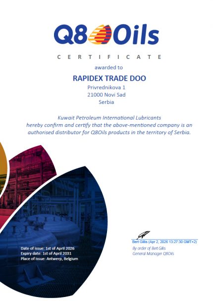 Certificate Q8 oils